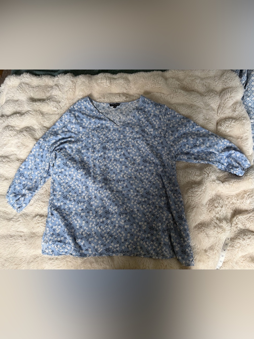 Mario Serrani XXL Light Blue Floral Long Sleeve Blouse Boho Cottagecore Top
